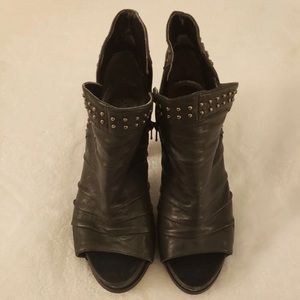 black Marc Fisher black leather open toe booties
